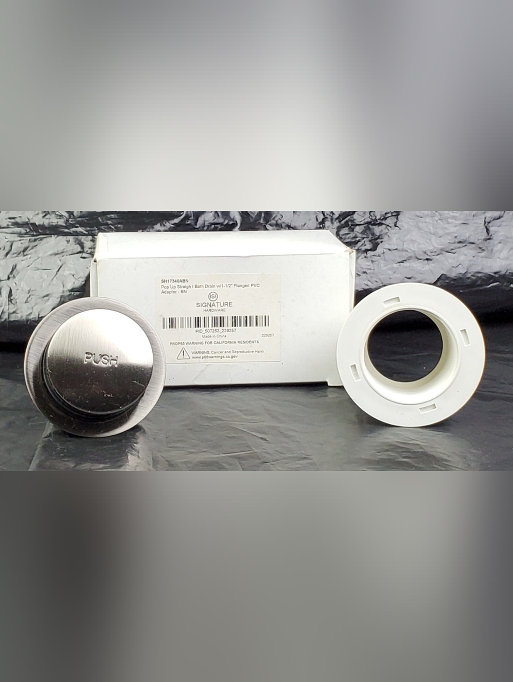 Signature Hardware Pop-Up Tub Drain Brushed Nickel w/ PVC Adapter - NIB